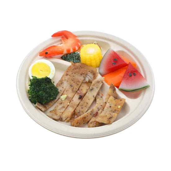 9"" Bagasse Round Plate - 3 Compartments 500/CS