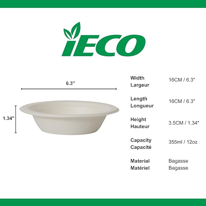 iECO 12oz Bagasse Bowl 500/CS
