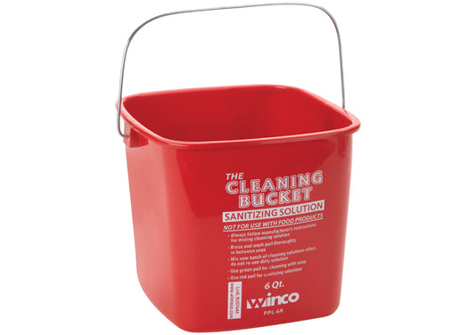 Winco 6qt Red Sanitizing Solution Cleaning Bucket
