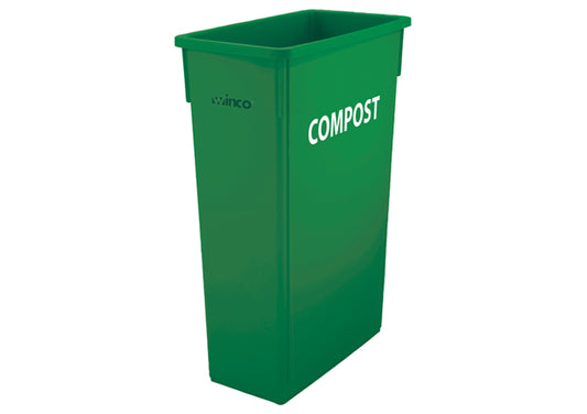 Winco 23gal Slender Green Trash Can & Lid